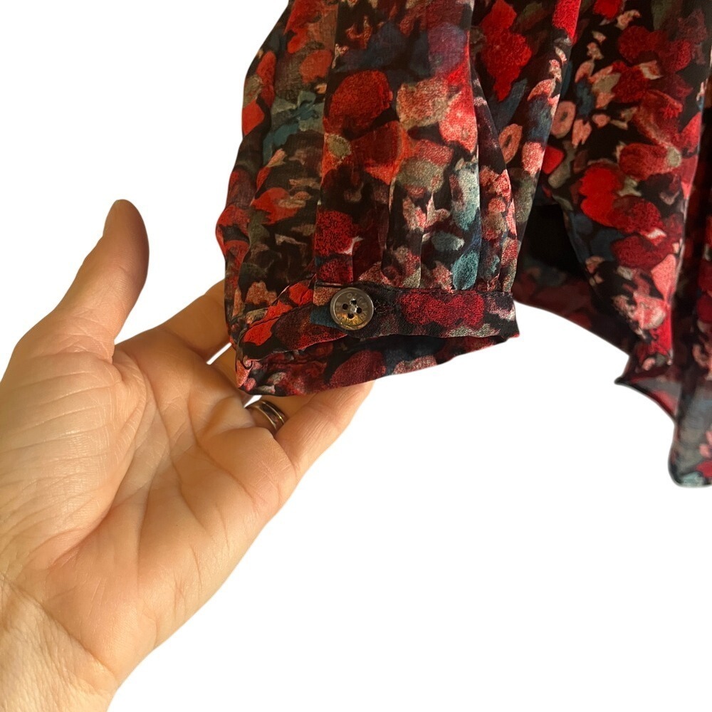 Vince Camuto Floral Print Blouse Pintuck Long Sleeve Top‎ XS - Picture 5 of 10